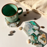 Green Agate Hexagon Coaster (Set of 2)