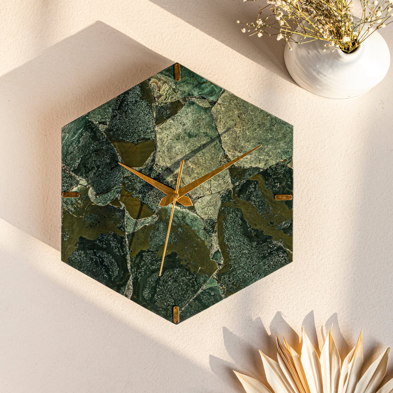 Moss Agate Hexagon Wall Clock